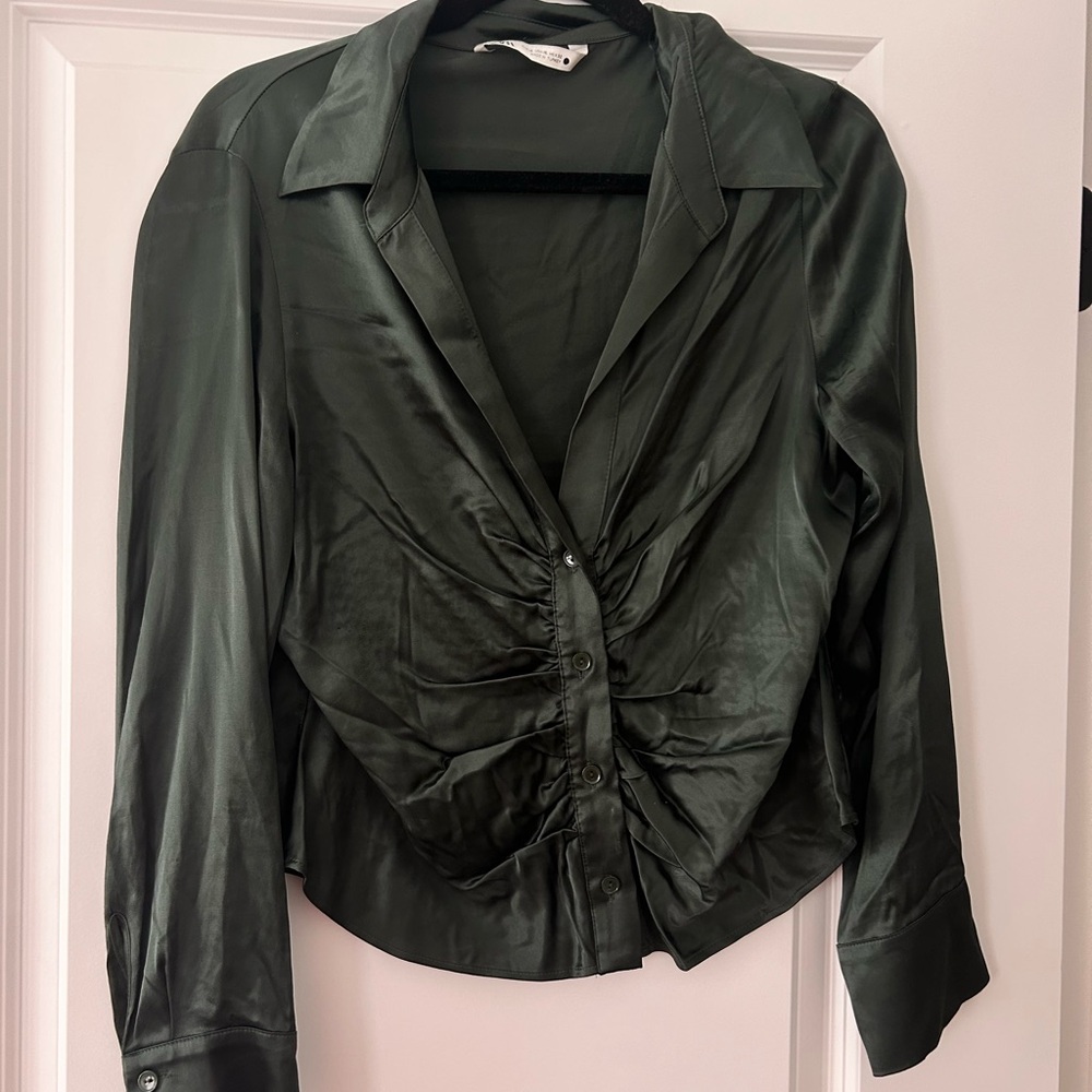 Elegant Green Zara Satin Women's Blouse